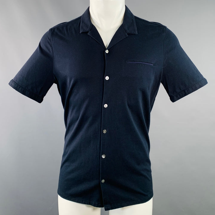 JOHN VARVATOS Size M Navy Cotton One Pocket Short Sleeve Shirt