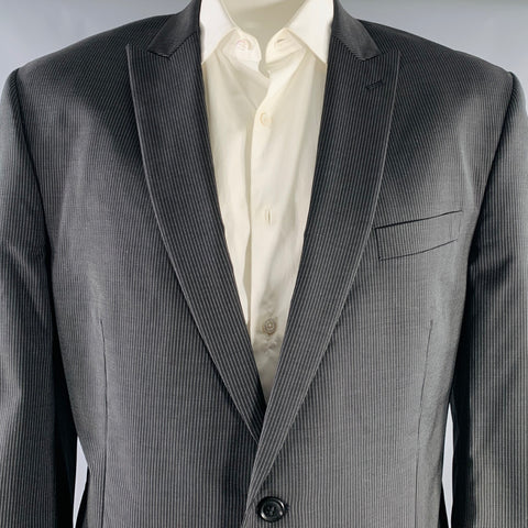 CALVIN KLEIN Size 46 Black White Pinstripe Wool Single Breasted Suit