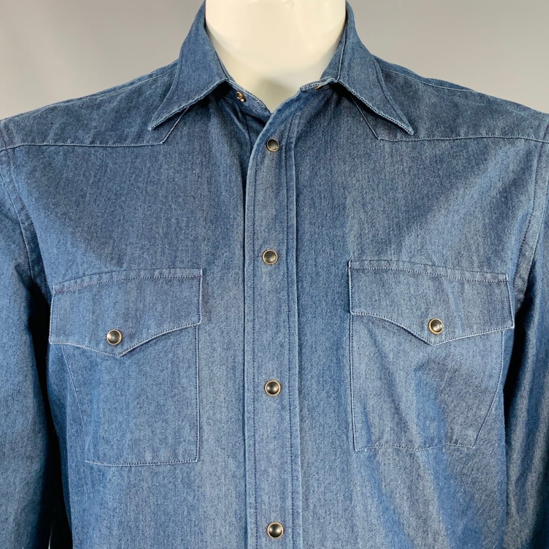ADAM KIMMEL Size L Indigo Cotton Denim Twill Western Snap Long Sleeve Shirt