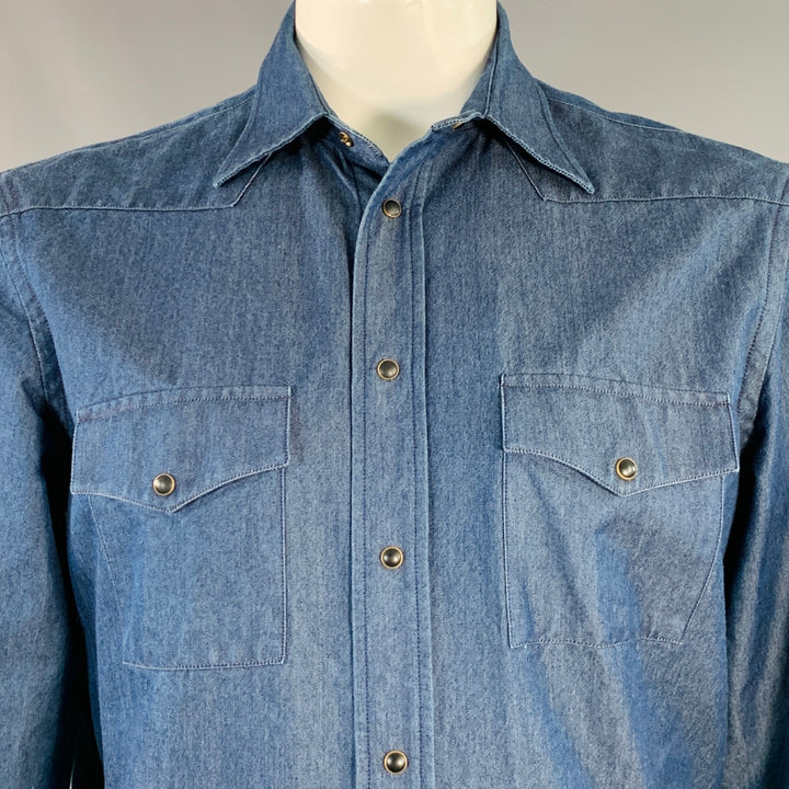 ADAM KIMMEL Size L Indigo Cotton Denim Twill Western Snap Long Sleeve Shirt