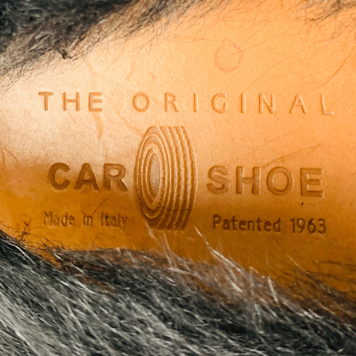 CAR SHOE Size 8 Black Leather Fur Trim Drivers Loafers