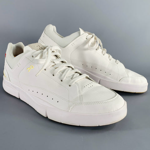 ON RUNNING Size 11.5 Roger Centre Court White Grey Faux Leather Sneakers