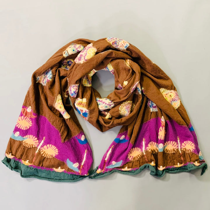 KAPITAL Brown Multi Color Sugar Skull Wool Scarf