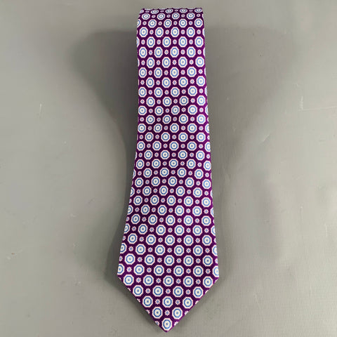 KITON Purple Blue Abstract Floral Tie
