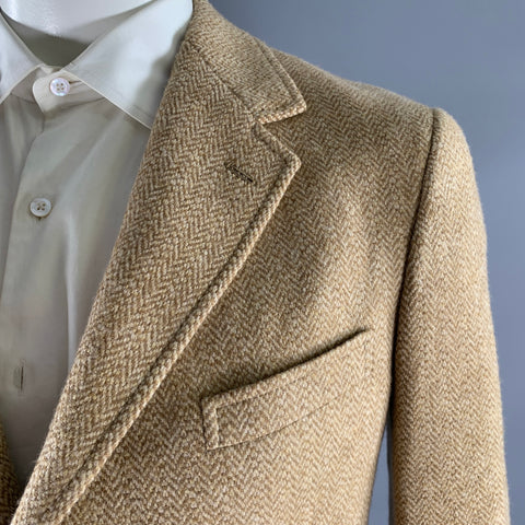 RALPH LAUREN Size 42L Camel Tan Herringbone Wool Notch Lapel Sport Coat