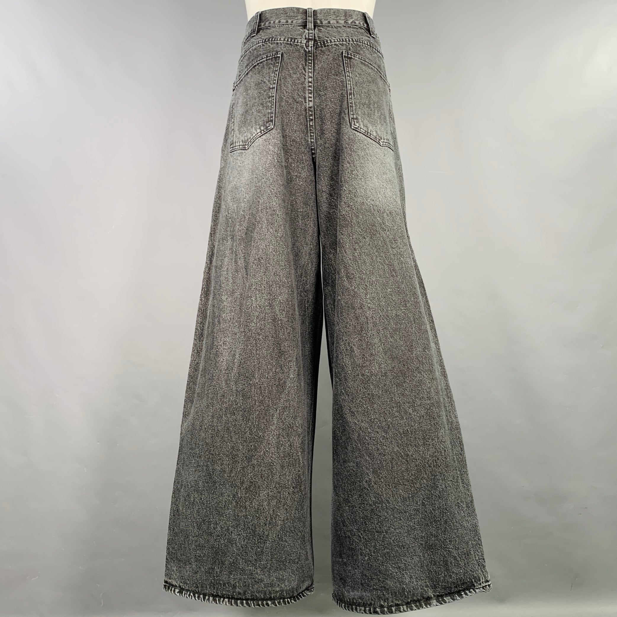 CELINE SS22 Size 32 Elephant Hedi Slimane Grey Cotton Wide Leg Raw