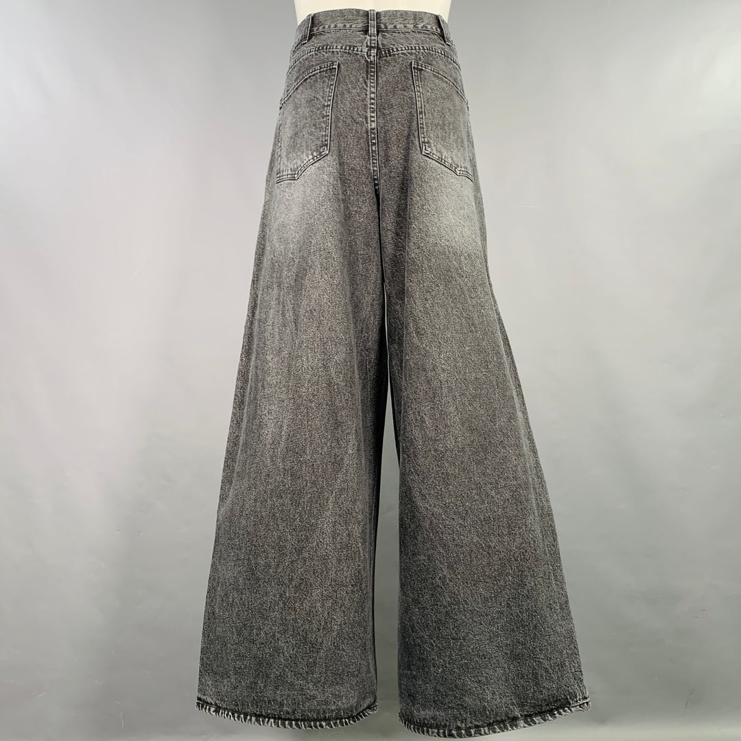 CELINE SS22 Size 32 Elephant Hedi Slimane Grey Cotton Wide Leg Raw Edge Jeans
