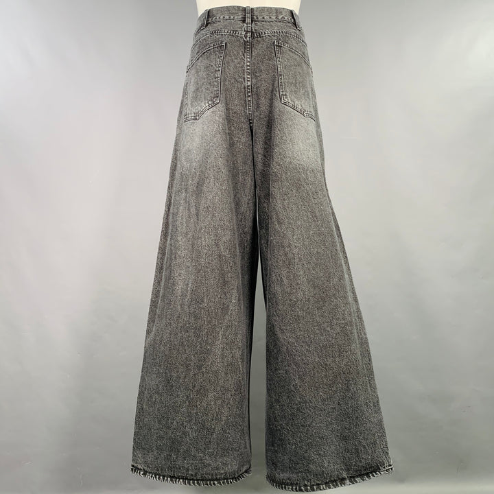 CELINE SS22 Size 32 Elephant Hedi Slimane Grey Cotton Wide Leg Raw Edge Jeans