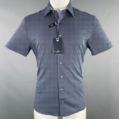 STONE ROSE Size S Navy White Dots Cotton Spread Collar Short Sleeve Shirt