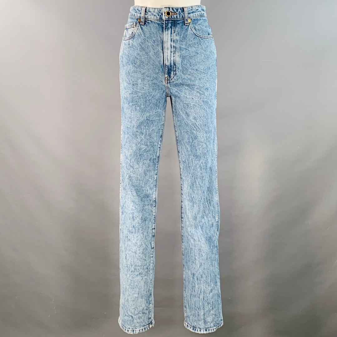 KHAITE Size 27 Danielle Blue Cotton Washed High Waisted Straight Jeans