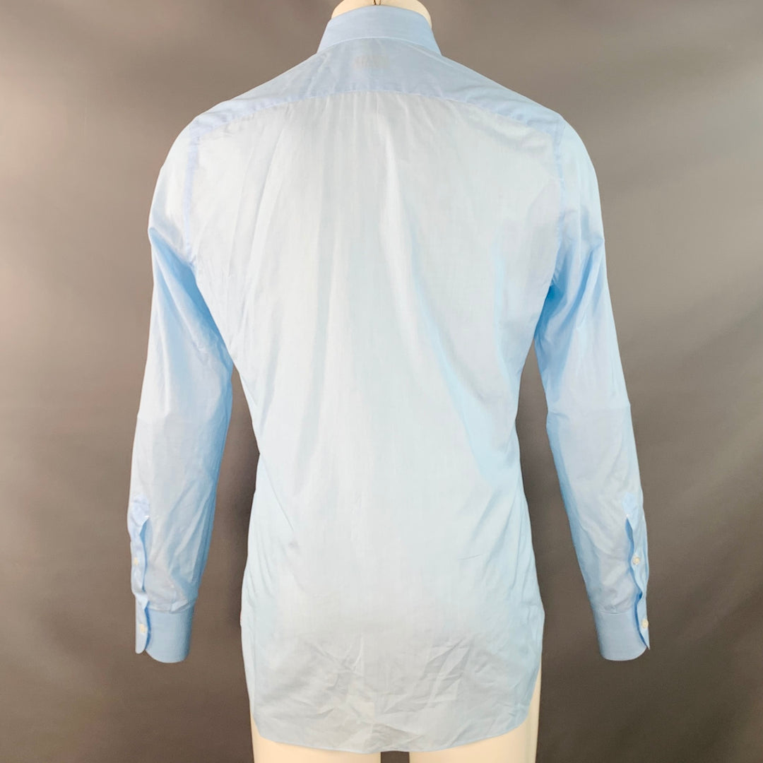 ISAIA Size S Blue White Stripe Cotton Spread Collar Long Sleeve Shirt