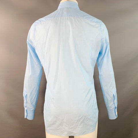 ISAIA Size S Blue White Stripe Cotton Spread Collar Long Sleeve Shirt