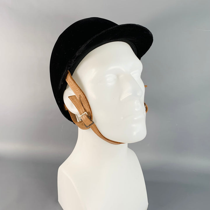 INTERNATIONAL Black Tan Velvet Leather Riding Helmet Hat