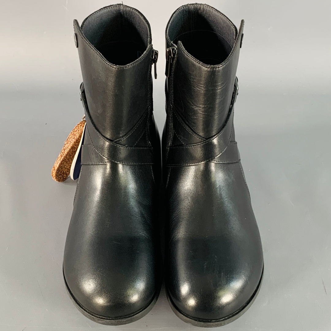 BIRKENSTOCK Size 8 Collins Black Leather Rubber Sole Side Zipper Boots