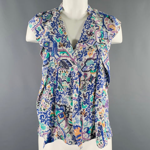 ISABEL MARANT Size 2 Blue White Abstract Sleeveless Casual Top
