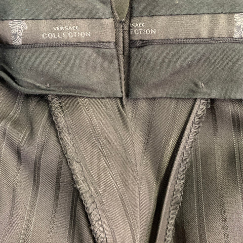 VERSACE COLLECTION Size 44 Black Stripe Viscose Blend Notch Lapel Suit