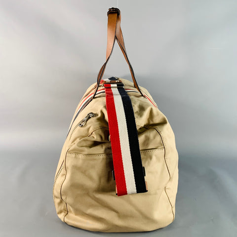 BLACK FLEECE Beige Multi Color Stripe Canvas Leather Duffle Bag