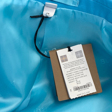 BURBERRY Size 38 Aqua Wool Peak Lapel Double Breasted Suit