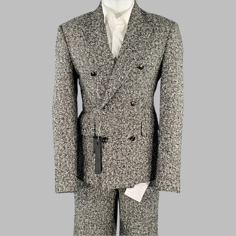 AMIRI Size 40 Black White Tweed Wool Blend Double Breasted Suit