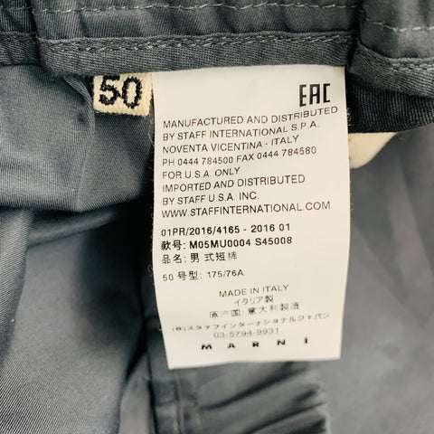 MARNI Size 34 Grey Blue Vertical Stripe Cotton Blend Elastic Waistband Shorts