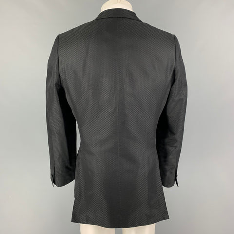 YVES SAINT LAURENT by Tom Ford Size 40 Black Textured Silk Notch Lapel Sport Coat