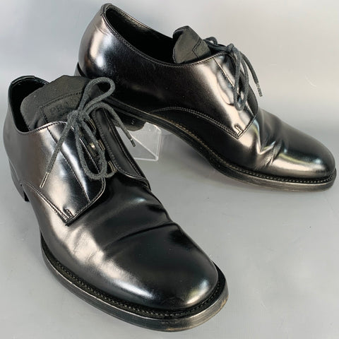 PRADA Size 10 Black Leather Nylon Derby Lace-Up Shoes