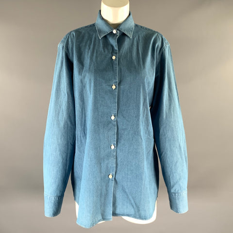 LORO PIANA Size M Blue Pointed Collar Blouse