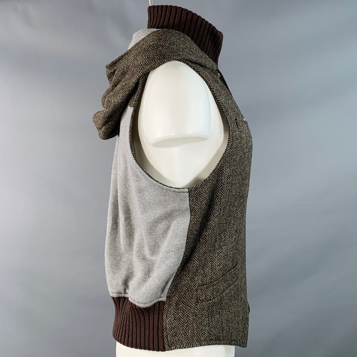 DOLCE & GABBANA Size M Brown Herringbone Tweed Wool Cotton Zip Up Vest