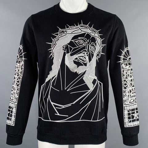 GIVENCHY Size XS Jesus Illusion Black White Graphic Cotton Long Sleeve Sweatshirt
