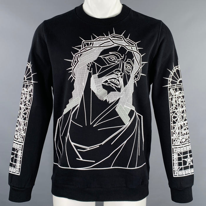 GIVENCHY Size XS Jesus Illusion Black White Graphic Cotton Long Sleeve Sweatshirt