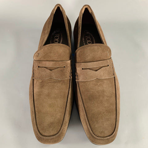 TOD'S Size 11 Dark Brown Suede Penny Loafers