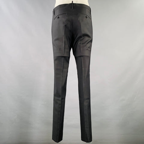 DSQUARED2 Size 38 Black Wool Silk Peak Lapel Suit