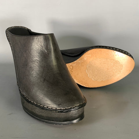 CHLOE Size 10 Black Leather Mules Wedges