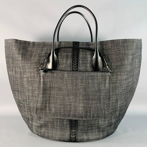 ALAIA Black White Leather Denim Oversized Tote Handbag
