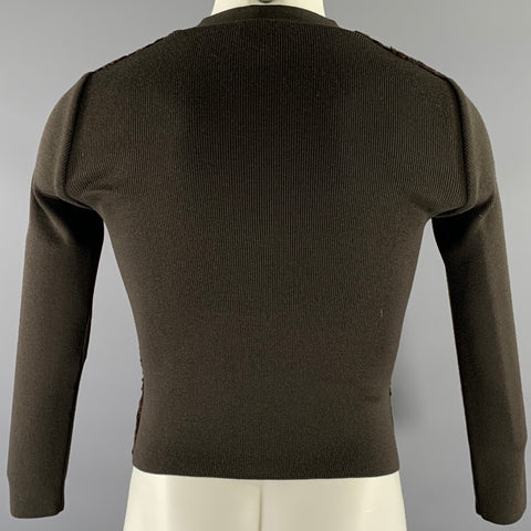 PRADA Size S Brown Lamb Fur Ribbed Wool Cardigan