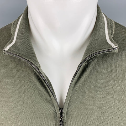 LORO PIANA Size M Olive Green Knit Cotton Zip Up Jacket