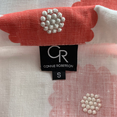 CONNIE ROBERSON Size S White Floral Linen Buttoned Jacket