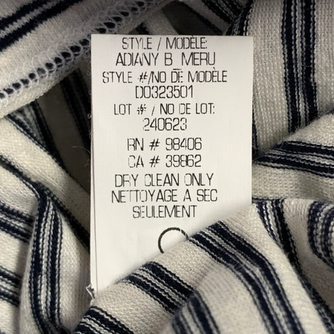 THEORY Size S Adiany B White Navy Linen Cotton Blend Stripe Midi T-Shirt Dress