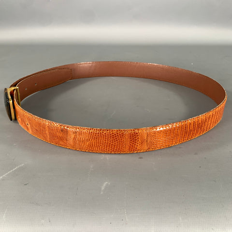 VINTAGE Size 33 Brown Gold Lizard Leather Belt
