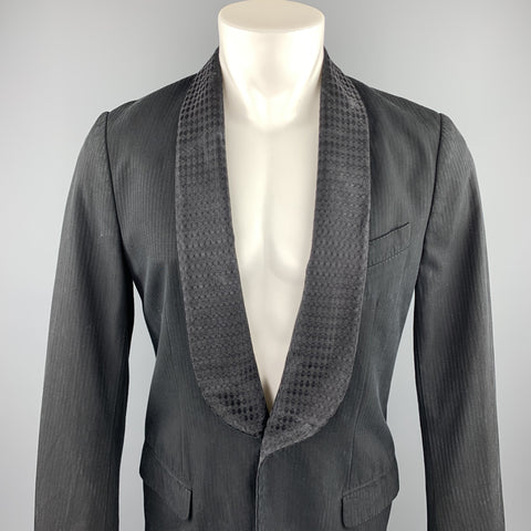 DRIES VAN NOTEN Size 36 Black on Black Stripe Cotton / Rayon Sport Coat