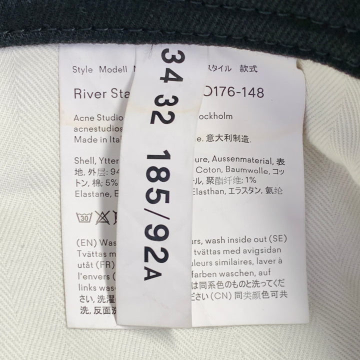 ACNE STUDIOS Size 34 River Stay Black Twill Cotton Blend Tapered Slim Five Pockets Jeans
