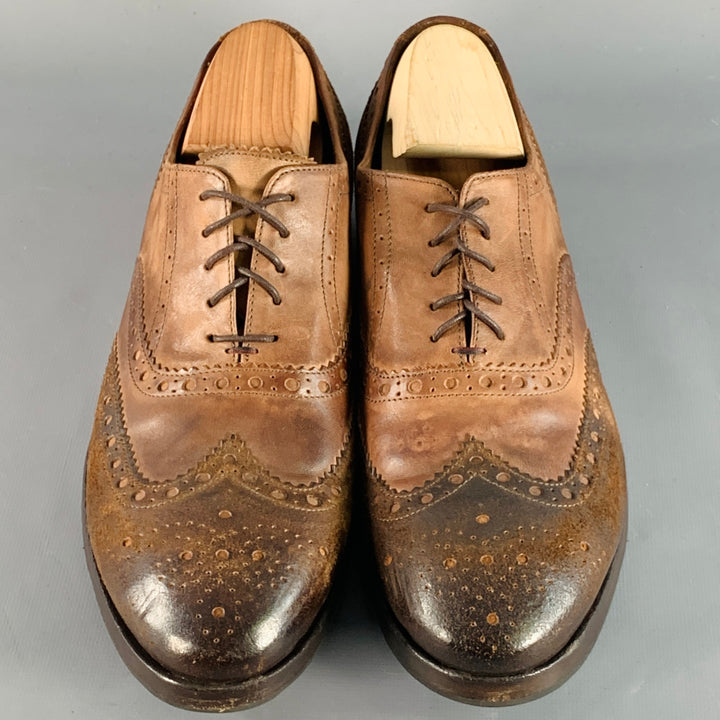 PAUL SMITH Size 9 Brown Distressed Leather Wingtip Oxford Lace-Up Shoes