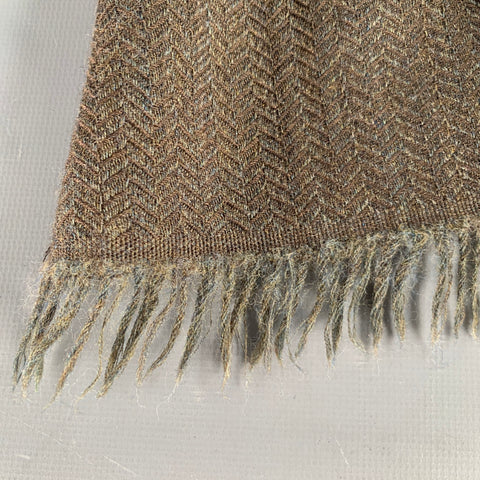 VALENTINO Brown Olive Herringbone Wool Fringe Scarf