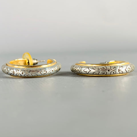 VINTAGE Silver Gold Engraved Post Earrings