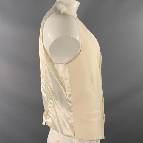Gilet habillé vintage en laine crème, taille 46, coupe droite, deux poches
