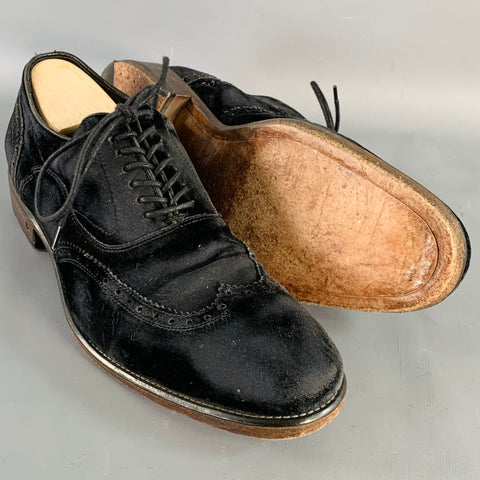 JOHN VARVATOS Size 10 Black Velvet Distressed Wingtip Lace-Up Shoes