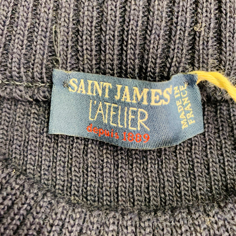 SAINT JAMES Size L Navy Grey Knit Virgin Wool Patches Sweater