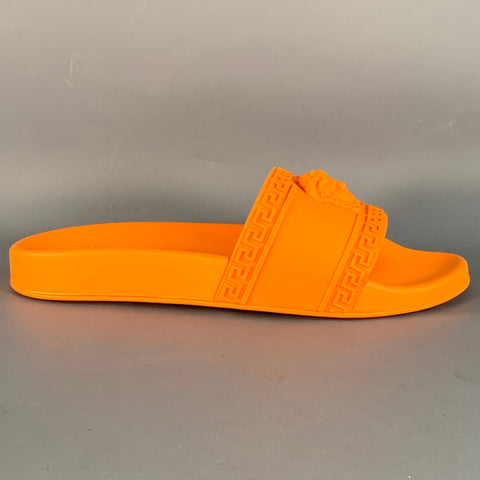 VERSACE Size 9.5 Orange Medusa Acetate Slip On Slide Sandals