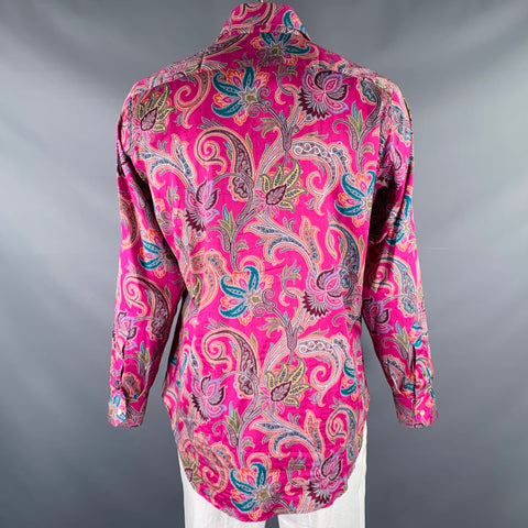 ETRO Size L Magenta Multi Color Paisley Cotton Button Up Long Sleeve Shirt
