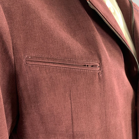 LORO PIANA Size XL Burgundy Cotton Zip Up Jacket